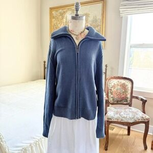 90s blue zip front knit going out top carolyn taylor size xl